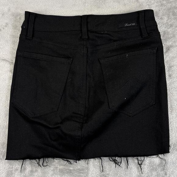 Level 99 Black Denim Mini Skirt Raw Hem Distressed Stretch Women’s 24 - Picture 2 of 7